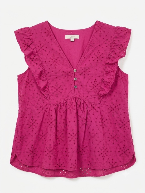 LOFT Tops - LOFT Magenta Eyelet Peplum Ruffle V-Neck Tank